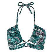 Cupshe  Blue Pink Paisley Boho Cutout Halter Bikini Swim Tankini Top Large NWT