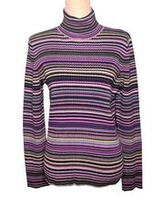 Vintage 90s Jones New York Purple Stripe Turtleneck Sweater Size XL Cotton Y2K