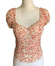 Junior’s  White Floral Ruched Top