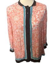 Bob Mackie 100 percent silk wearable art button down blouse. Size L