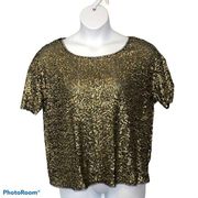 Silence + Noise Gold Sequin & Mesh Short Sleeve Party Blouse size Small