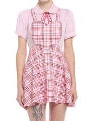 NWT Hot Topic Brand Sweet Society Pink & Red Plaid Heart Suspender Dress