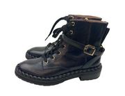 Louise Et Cie Sabri Black Leather Combat Boots Womens US 7.5 EU 38 Mid Calf Lace