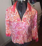 Vintage Oscar de La Renta M pink & orange floral button down blouse