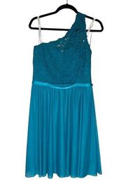 DAVID’S BRIDAL Teal One Shoulder Bridesmaid Dress