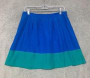 J Crew Skirt Womens 8 Blue Green Mini A Line Colorblock Pockets Preppy Pleated