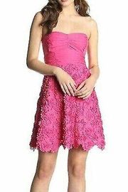 NANETTE LEPORE STRAPLESS SILK EXOTIC BLOOM DRESS MAGENTA | size 4