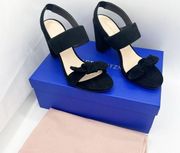 STUART WEITZMAN BANDEAU BLOCK 80 SUEDE SANDAL Heels Size US 7.5 EU 38 Black New