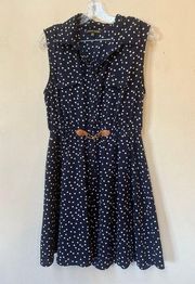 Always Indigo Women’s Petite Sleeveless Blue Polka Dot Fit & Flare Dress PXL