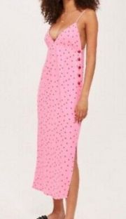 Topshop Pink Polka Dot Midi Slip DressSize 10