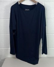 BETABRAND Kiley Asymmetric Hem Long Sleeve Navy Blue Top W3014-NIS Women's Large