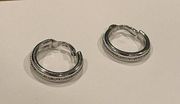 Signed Crown Trifari Silver Tone Clip On Hoop Earrings