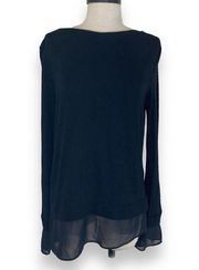 AllSaints black Asymmetrical long sleeve top womens medium wool blend boat neck