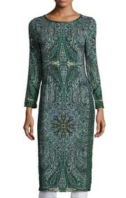 Calypso St. Barth Tito Paisley Embellished Silk Dress Emerald