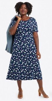 Draper James Tammy T-Shirt Floral Dress In Magnolia Nassau Navy NWT Size Large