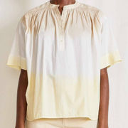 Apiece Apart Brown White Yellow Dip Dye Organic Cotton Shirred Mission Top Tunic