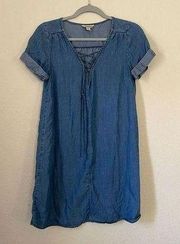 Lucky brand womens chambray denim lace up dress size xs