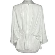 GLAM LADIES Batwing Kimono Sleeve Metallic Pinstriped Peplum Style V-Neck Blouse