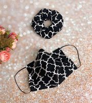 100% Premium Cotton Black And White Face Mask And Scrunchy