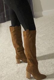 Heeled Tan Suede Boots