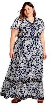 Lane Bryant Maxi Dress V neck flutter sleeve Florence floral Chiffon size 18