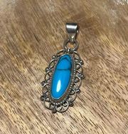 Blue Turquoise Filigree Mexico 925 Sterling Silver Pendant