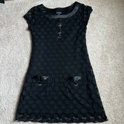 Enfocus Black Sheath Polka Dot Mini Dress With Lace Overlay   Size 6P