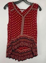 Patrons of Peace Women's Sangria Floral Embroidered Indian Tank Top Red Small