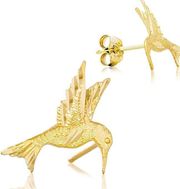 14k Yellow solid Gold Hummingbird Stud Earrings (11 X 12mm) | Gift for Mother | Real Gold Jewelry |