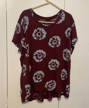 Wonderly Women’s Size 1X Wine Color/Blue Short Sleeve Tee