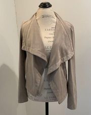 BB DAKOTA Suede It Out light grey drape open-front jacket size M