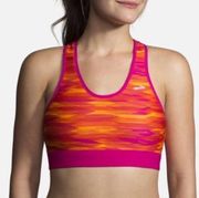 Brooks SureShot Racer Pink & Orange Ikat Print Racerback Sports Bra Size L