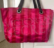 NEW Victoria’s Secret Tote Bag Pink & Red Striped Faux Satin Lined