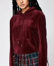 Puma  by Rihanna Fenty Cropped Sweatshirt Velour Drawstring Hoodie Pullover Red S