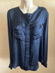 Love Tree Ladies Size Large Navy Polyester Long Sleeve Blouse