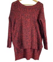 Express Womens Cable Knit Sweater Sz S Red Black Oversized Slouchy Long Sleeve