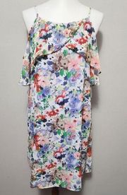 Emma & Michele painterly floral cold shoulder shift dress size large