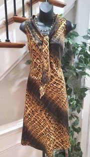 Newport News Women's Brown Polyester V-Neck Sleeveless Knee Length Dress Size 10