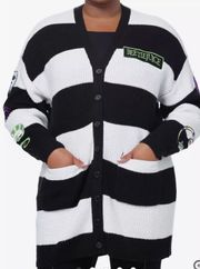 Beetlejuice Black & White Stripe Patches Girls Cardigan Plus Size