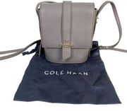 COLE HAAN Women's Gray Leather Flap Shoulder Crossbody Saddle Bag