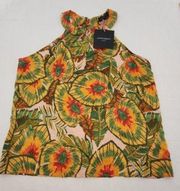 Cynthia Rowley Womens Size Large Linen Blend Tropical Floral Print Tank Top