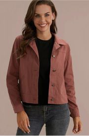 Red Rounded Collar  Jacket With Pockets