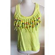 Love Moschino • Neon Yellow Fringe Beaded Tank Top