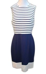 Kate Spade Navy White Stripe Sleeveless Knit Sheath Dress sz 10 Gold zipper