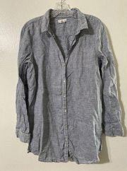 Artisan NY Lagenlook Boho Shirt Womens Medium Gray 100% Linen Roll Tab Sleeve