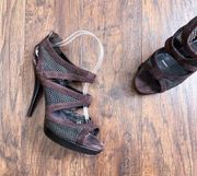 FENDI • Suede & Mesh Cage Sandals platform chocolate brown leather