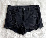 American Eagle  Black Stretch Distressed Ripped Cut Off Jean Shorts Size 4