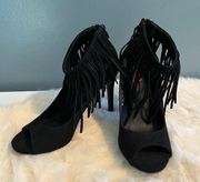 Bongo Black Fringe Heels