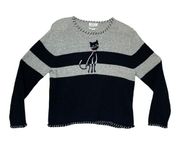 vintage Cat sweater womens medium christopher and banks stripe black white cute