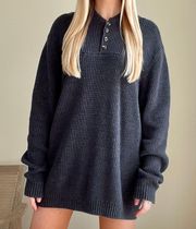 Vintage  Waffle Knit Chunky Henley Crewneck Sweater in Charcoal Gray